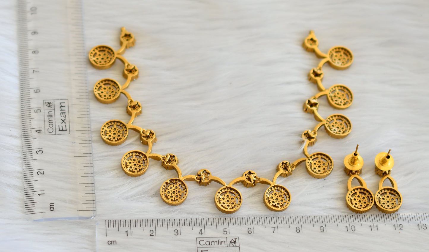 Matte finish cz white flower round necklace set dj-45346