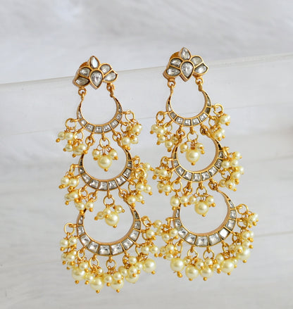 Gold tone white kundan jadau step earrings dj-50721