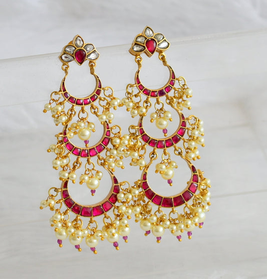 Gold tone pink kundan jadau step earrings dj-50723