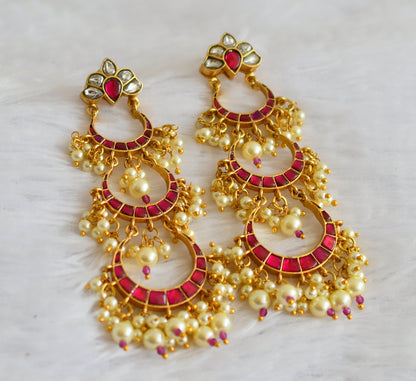 Gold tone pink kundan jadau step earrings dj-50723