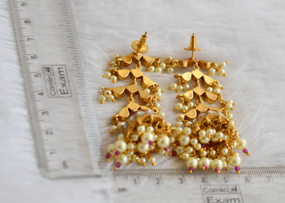 Gold tone pink-white kundan jadau long jhumkka dj-50724