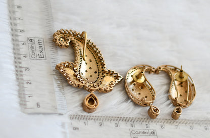 Antique gold tone pink-white kundan jadau mango pendant set dj-50736