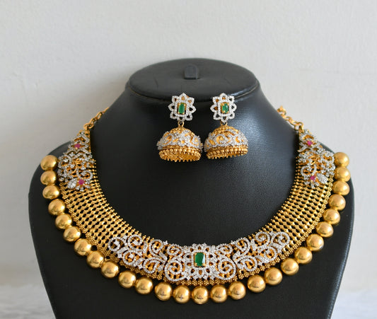Antique Matte Cz Ruby-green Designer Necklace Set dj-33337