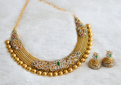 Antique Matte Cz Ruby-green Designer Necklace Set dj-33337