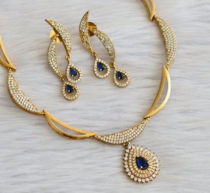 Gold tone cz white-blue stone necklace set dj-45351