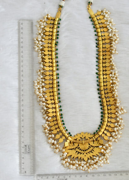 Gold tone pink-green-white kundan jadau peacock-mango gutta pusalu haar dj-38172