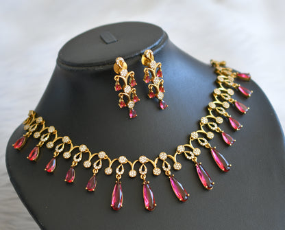 matte finish cz white-magenta pink stone necklace set dj-45353