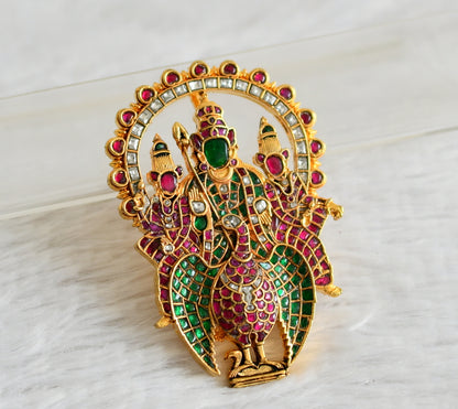 Gold tone pink-green-white kundan jadau karthikeya pendant dj-48801