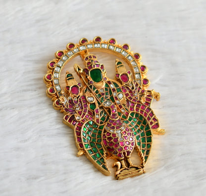 Gold tone pink-green-white kundan jadau karthikeya pendant dj-48801