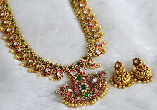 Matte Gold tone White Kemp-green Kundan jadau Mango Haar Set DJ33260