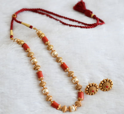 Matte finish coarl-pearl beaded necklace set dj-50741