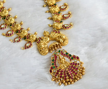 Antique gold tone pink-green kundan jadau Lakshmi-mango short haar set dj-35912