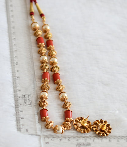 Matte finish coarl-pearl beaded necklace set dj-50741
