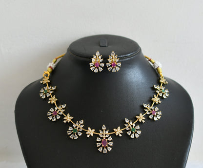 Matte finish ruby-green-white flower necklace dj-50739
