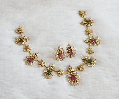 Matte finish ruby-green-white flower necklace dj-50739