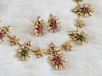 Matte finish ruby-green-white flower necklace dj-50739
