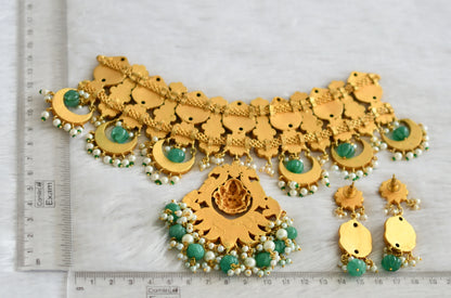 Gold tone pink-green-white kundan jadau Lakshmi necklace set dj-39570