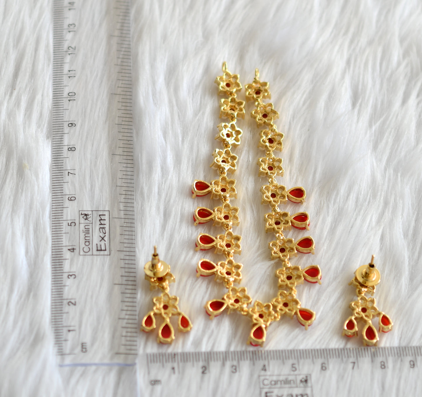 Gold tone coral-pearl stone flower necklace set dj-43711