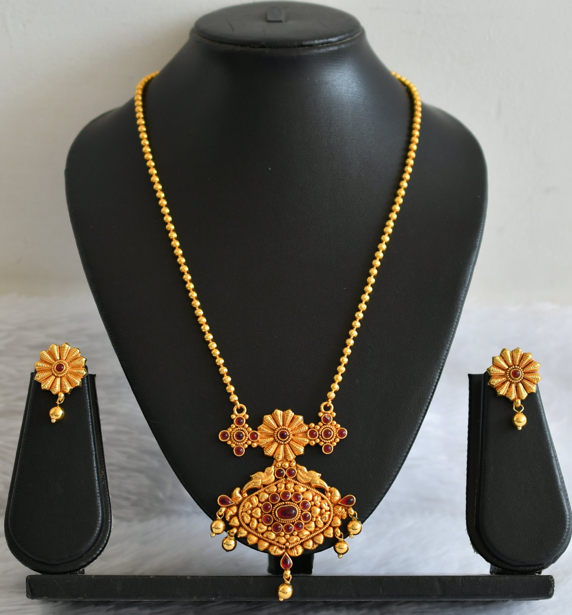 Gold tone kemp stone ball chain necklace set dj-50746 – dreamjwell