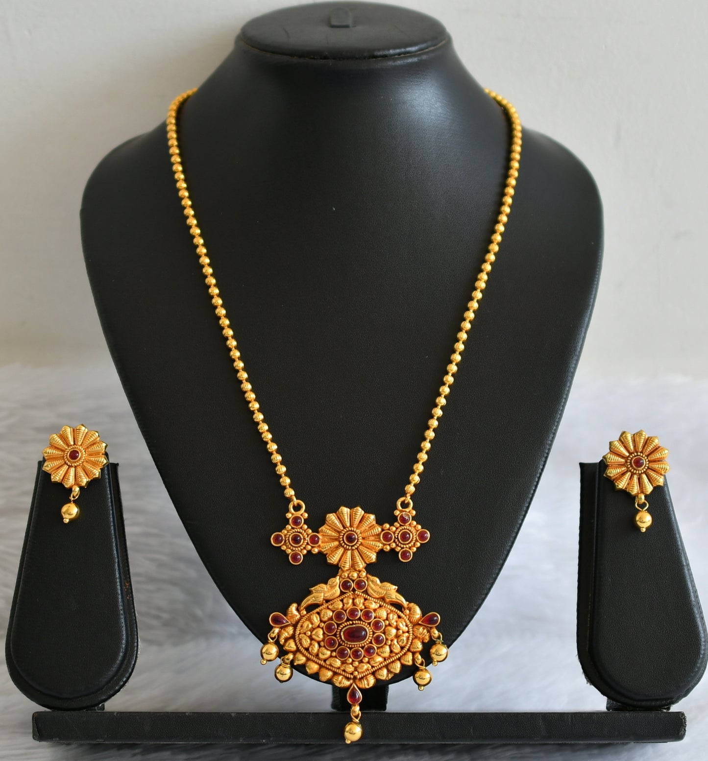 Gold tone kemp stone ball chain necklace set dj-50746