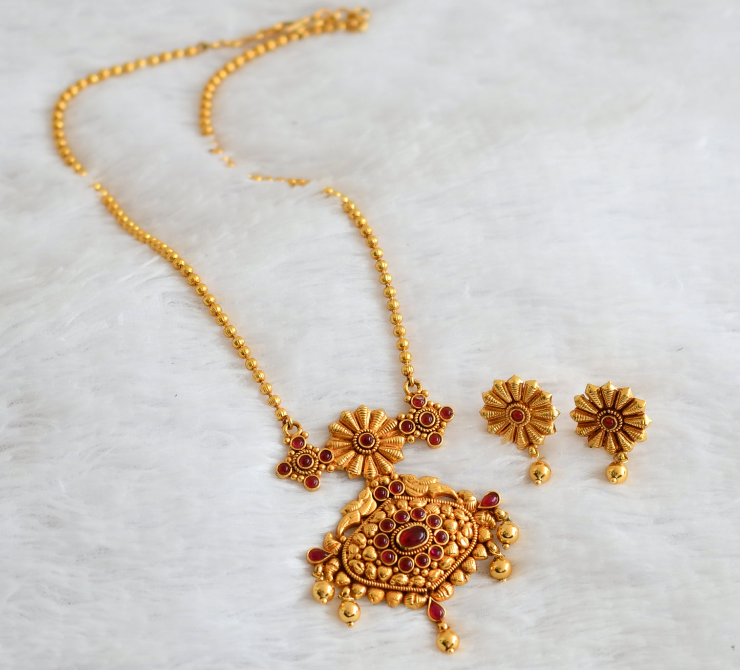 Gold tone kemp stone ball chain necklace set dj-50746