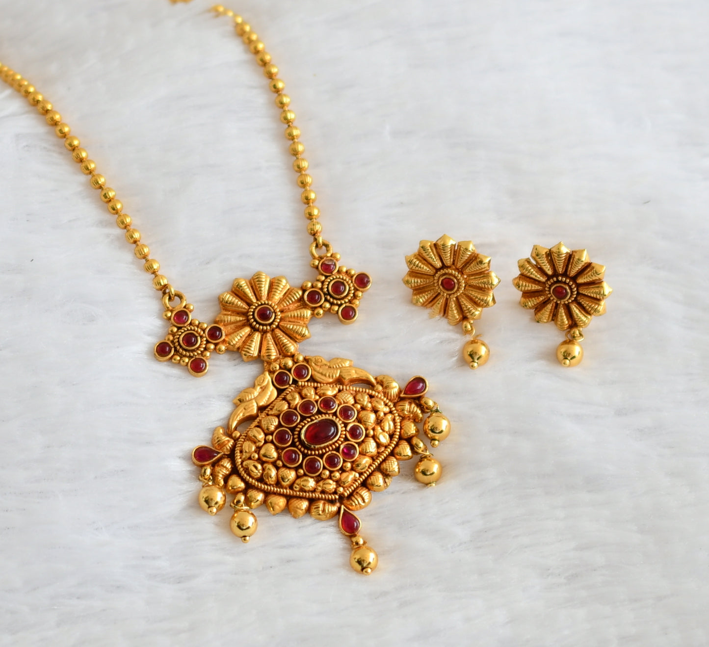 Gold tone kemp stone ball chain necklace set dj-50746