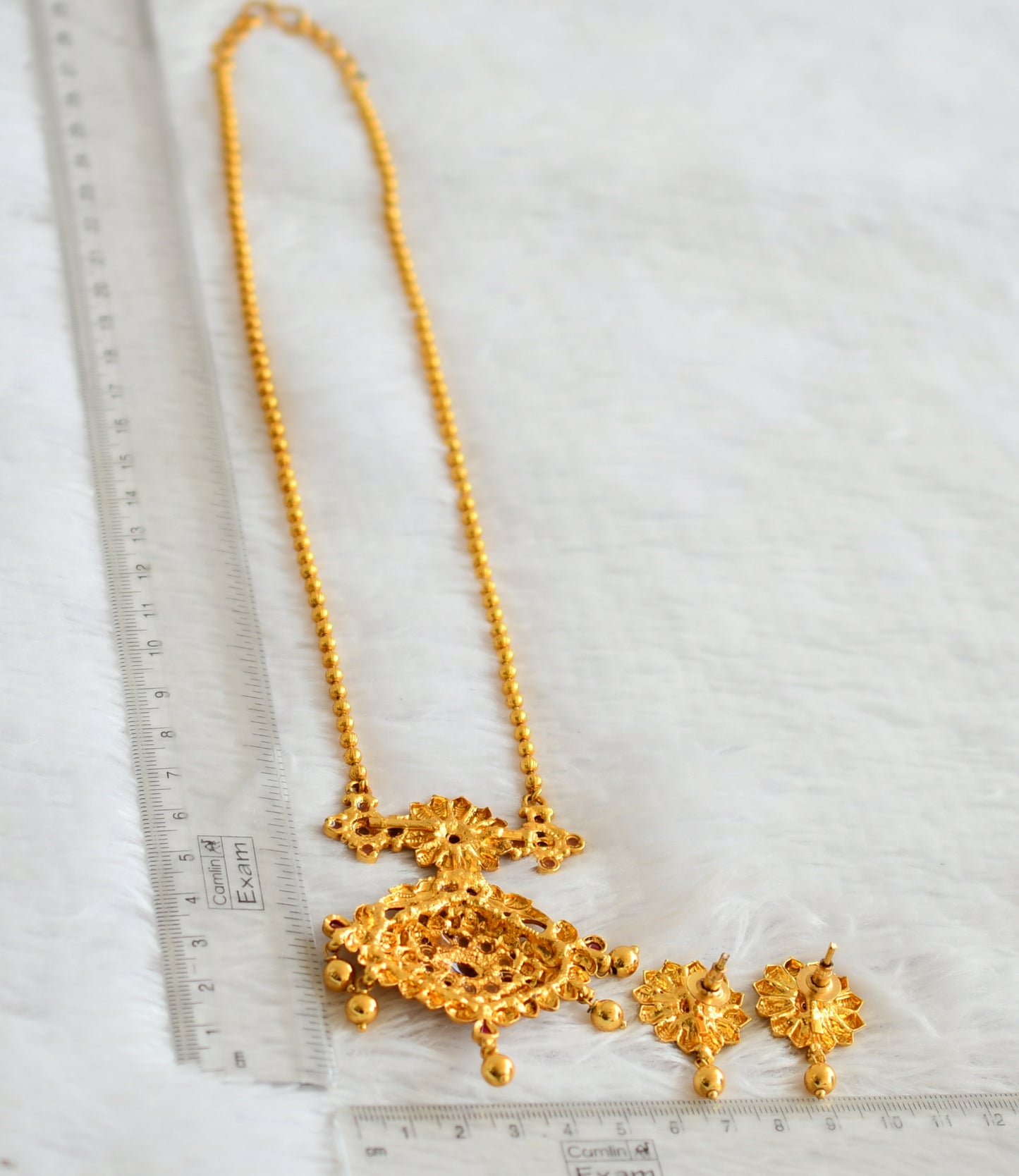 Gold tone kemp stone ball chain necklace set dj-50746