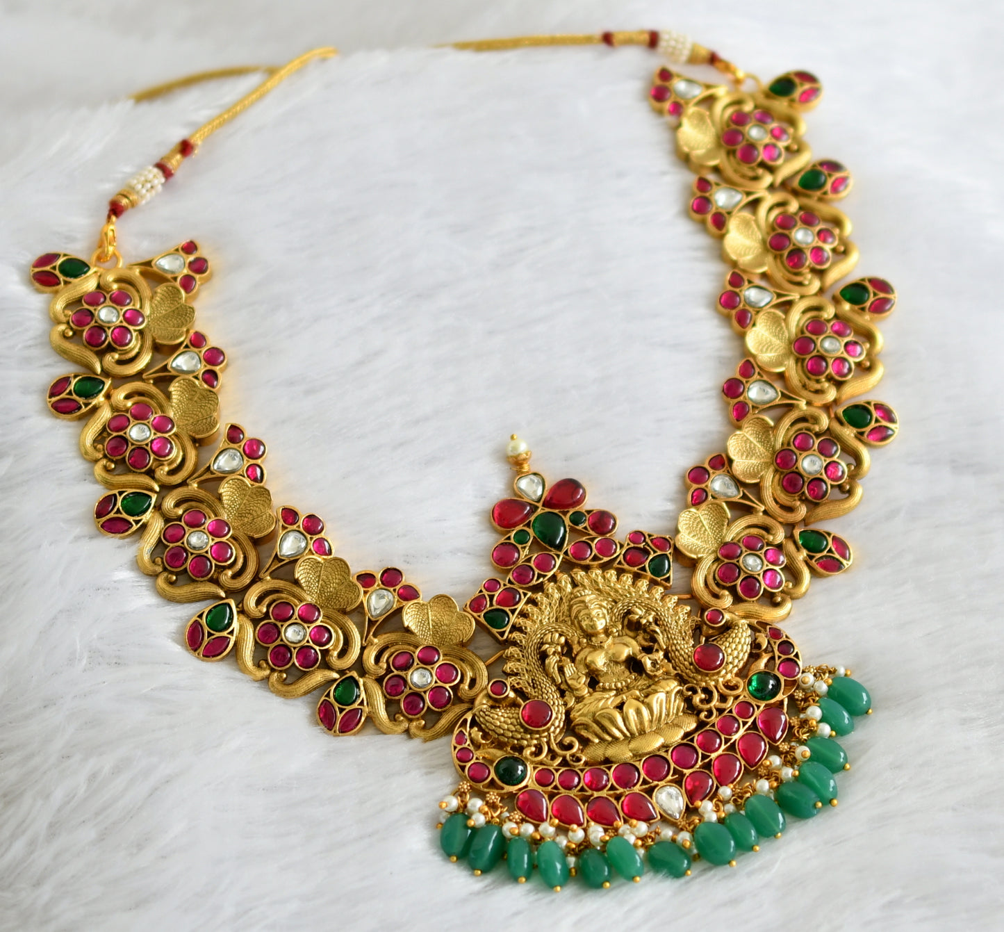 Royal antique gold look alike kundan jadau lakshmi designer necklace dj-34148