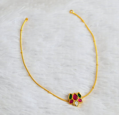 Gold tone pink-green lotus kundan jadau kids choker necklace dj-50744
