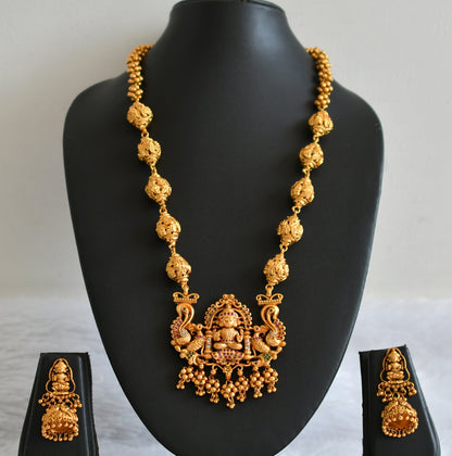 Matte finish ruby-green-white lakshmi peacock short haar set dj-50749