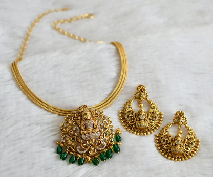 Matte finish cz white green beaded lakshmi peacock necklace set dj-48821