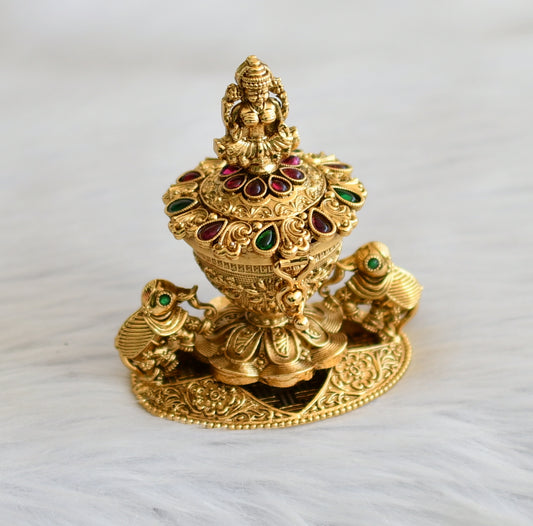Antique gold tone kemp-green lakshmi elephant kumkum box dj-45363