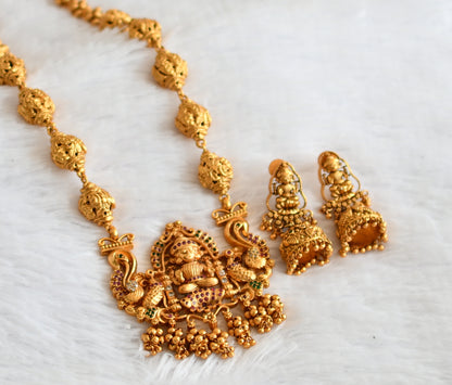 Matte finish ruby-green-white lakshmi peacock short haar set dj-50749