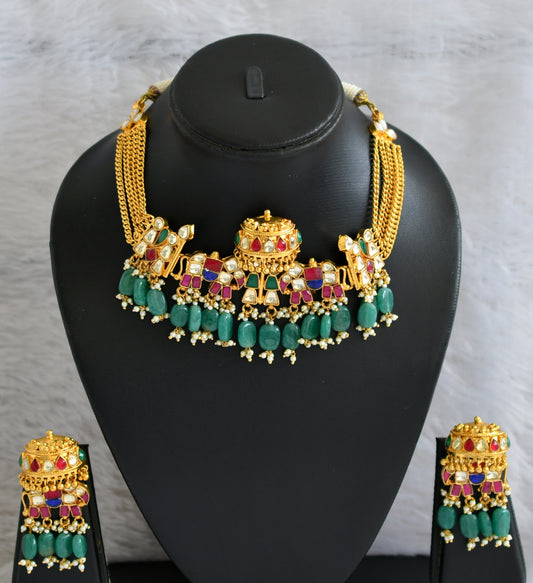 Antique Kundan jadau wedding designer necklace set dj-34016