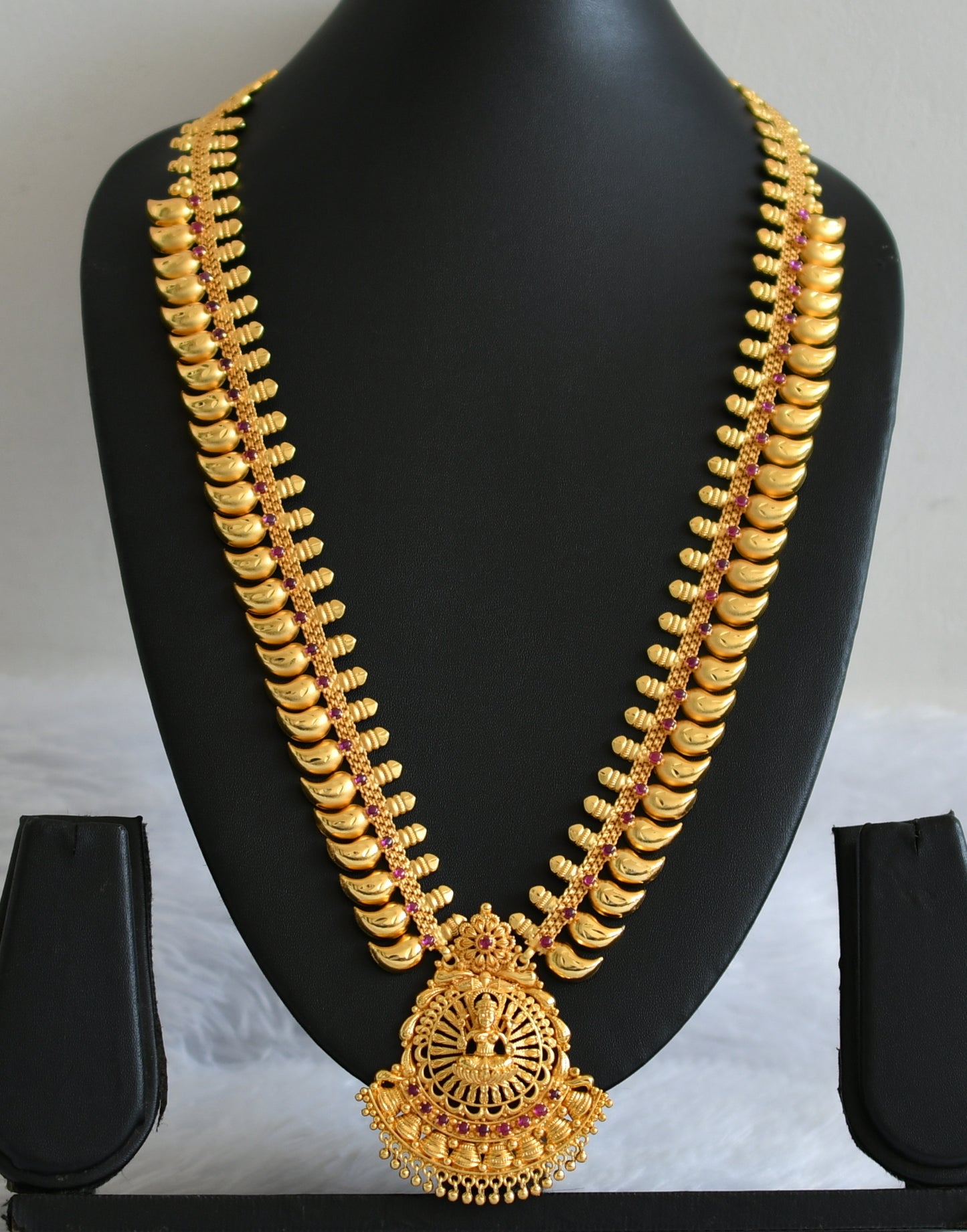 Gold tone pink stone mango lakshmi haar dj-50751
