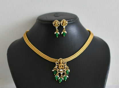 Matte finish cz white-green beaded lakshmi necklace set dj-48818