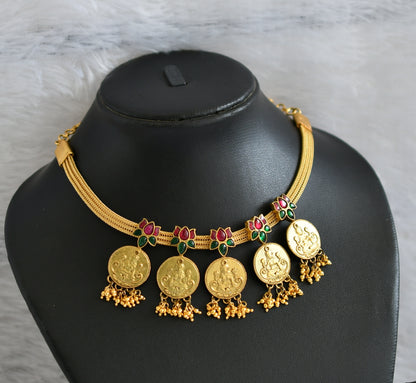 Gold tone kundan jadau lakshmi coin-lotus designer necklace dj-34152