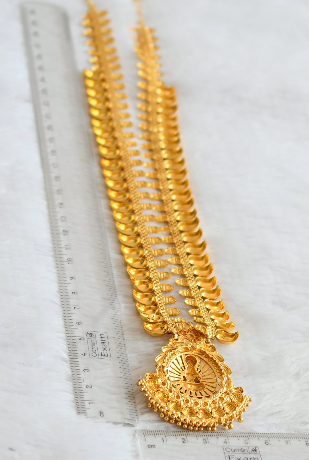 Gold tone pink stone mango lakshmi haar dj-50751