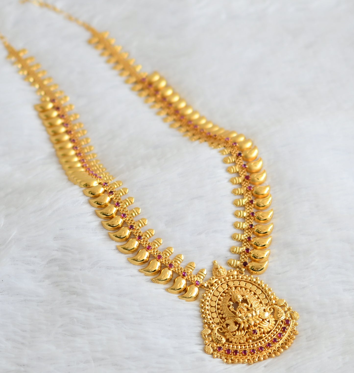 Gold tone pink stone mango lakshmi haar dj-50750