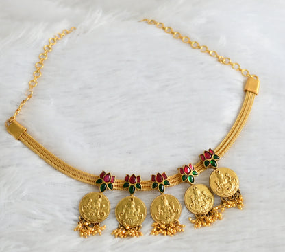 Gold tone kundan jadau lakshmi coin-lotus designer necklace dj-34152