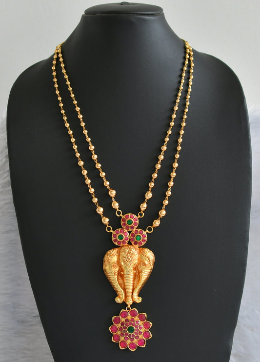 Gold Tone Kundan-jadau Elephant flower double layer Chain dj-29904