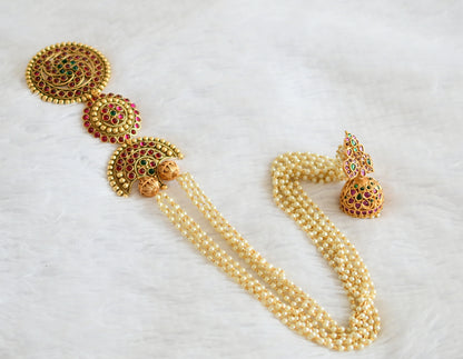 Antique gold tone kemp-green pearl hair jewel dj-50752