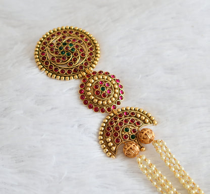 Antique gold tone kemp-green pearl hair jewel dj-50752