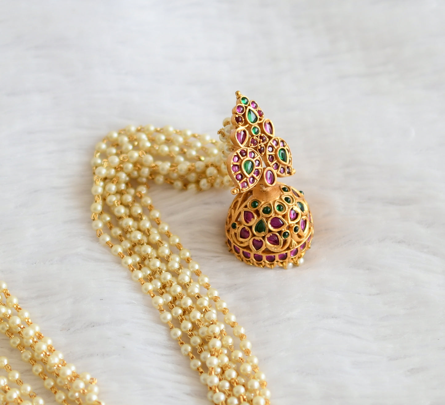 Antique gold tone kemp-green pearl hair jewel dj-50752