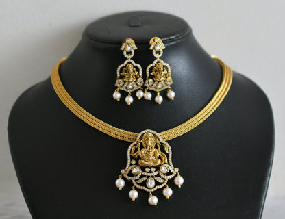 Matte finish cz white stone Ganesha necklace set dj-48820