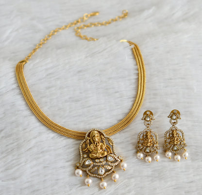 Matte finish cz white stone Ganesha necklace set dj-48820