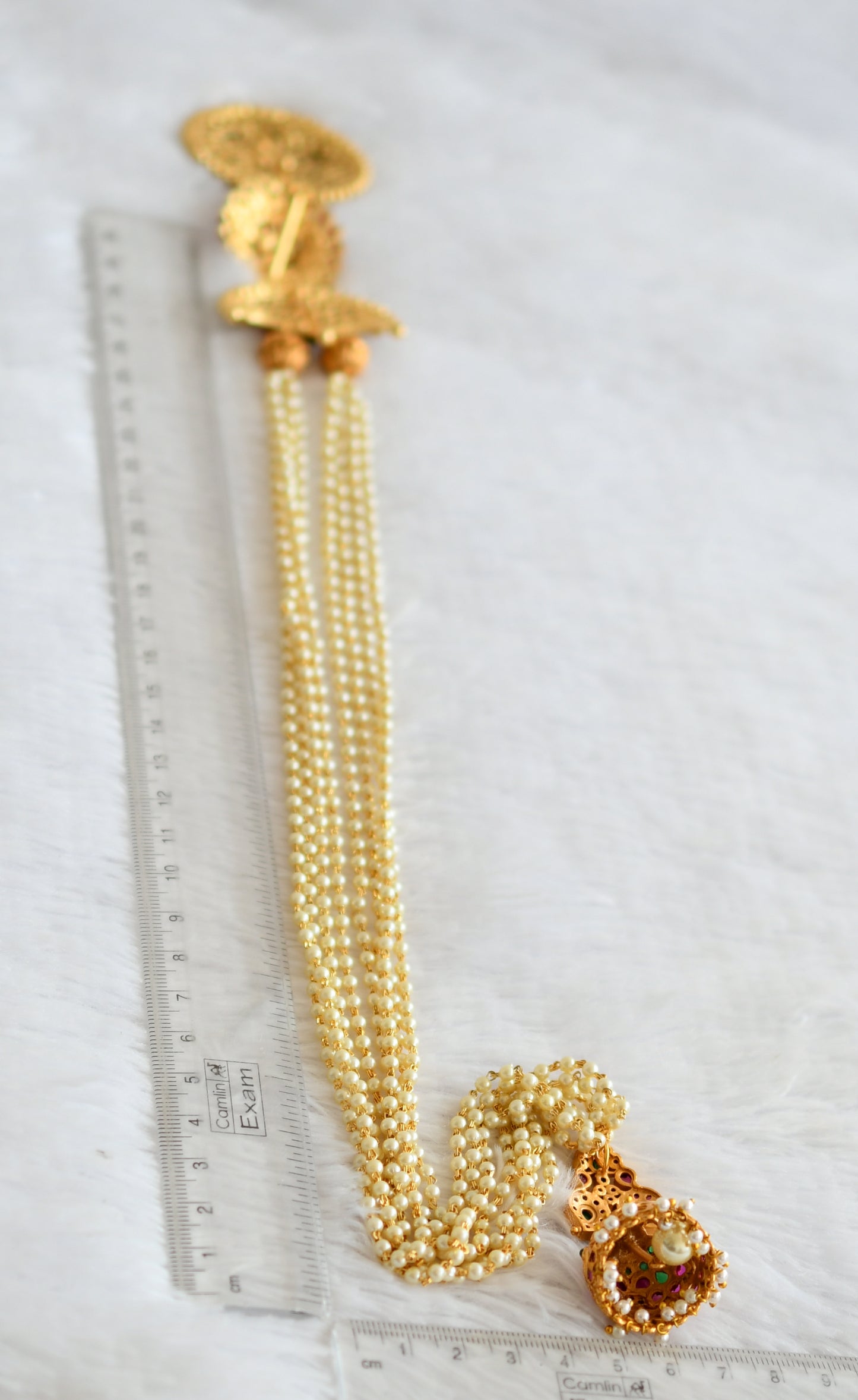 Antique gold tone kemp-green pearl hair jewel dj-50752