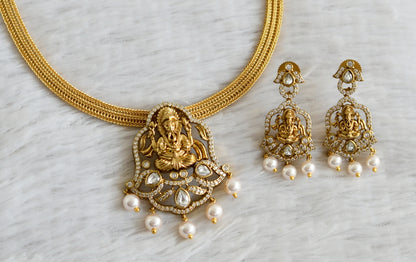 Matte finish cz white stone Ganesha necklace set dj-48820