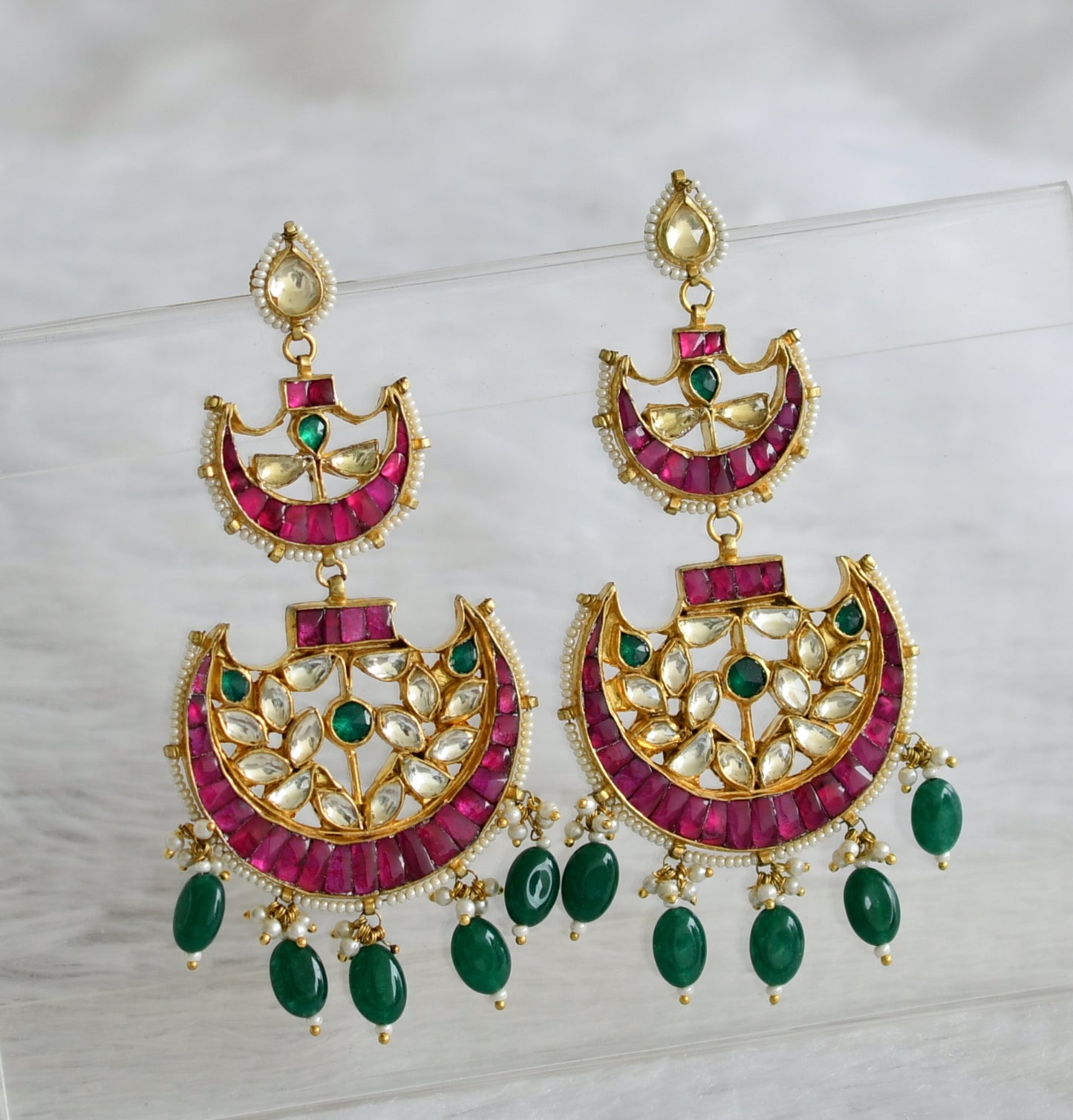 Gold tone Kundan Jadau Uncut Polki Bali step Earrings dj-15894