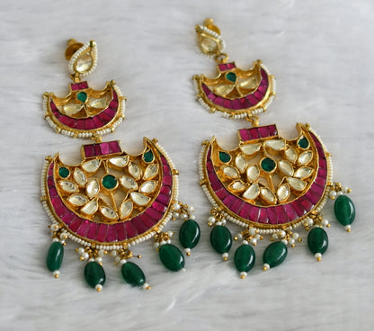 Gold tone Kundan Jadau Uncut Polki Bali step Earrings dj-15894